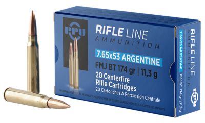 PPU Metric Rifle Line 7.65x53mm Argentine 174-Grain Full Metal Jacket Boat Tail Rifle Ammunition, 20 Rounds