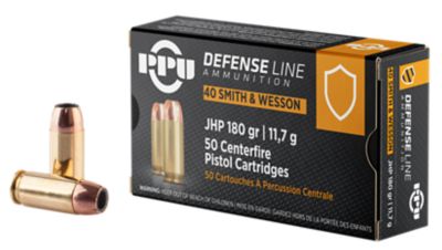 PPU Defense .40 S&W 180-Grain Jacketed Hollow Point Handgun Ammunition, 50 Rounds
