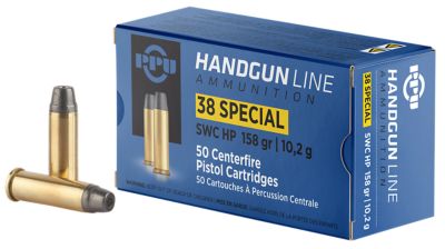 PPU .38 Special 158-Grain Semi Wadcutter Hollow Point Handgun Ammunition, 50 Rounds