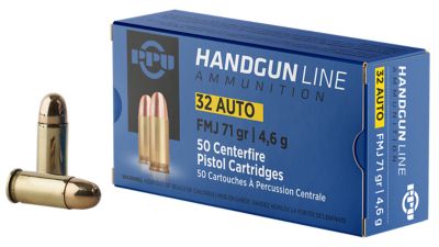 PPU .32 ACP 71-Grain Full Metal Jacket Handgun Ammunition, 50 Rounds