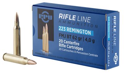 PPU Standard .223 Remington 62-Grain Full Metal Jacket Boat Tail Rifle Ammunition, 20 Rounds