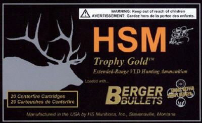 HSM Trophy Gold Extended Range .300 Win Short Mag 168-Grain Berger Hunting VLD Match Rifle Ammunition, 20 Rounds