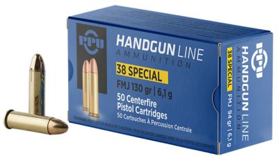 PPU .38 Special 130-Grain Full Metal Jacket Handgun Ammunition, 50 Rounds