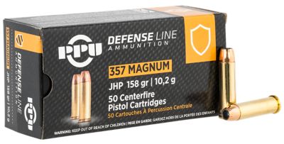 PPU Defense .357 Magnum 158-Grain Jacketed Hollow Point Handgun Ammunition, 50 Rounds