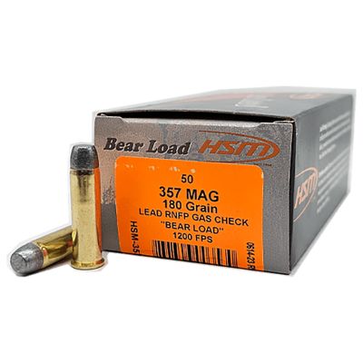 HSM Bear Load .357 Magnum 180-Grain Lead Round Nose Flat Point Handgun Ammunition, 50 Rounds