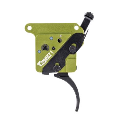Timney Triggers Elite Hunter Thin Curved Trigger for Remington 700, 3 lb. Draw, Right, Black/Green, Steel w/Aluminum Housing