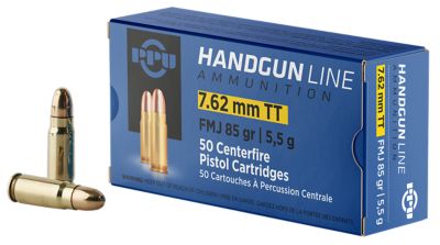 PPU 7.62x25mm Tokarev 85-Grain Full Metal Jacket Handgun Ammunition, 50 Rounds