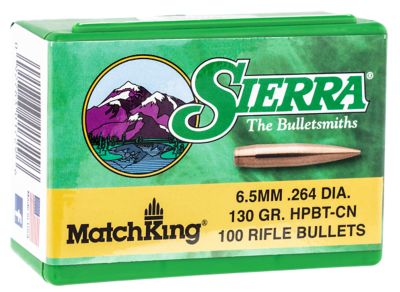 Sierra MatchKing 6.5 Creedmoor 130-Grain Hollow Point Boat Tail Reloading Rifle Bullets, 100 Rounds