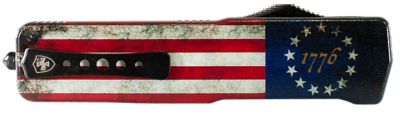 Templar Knife 3.55 in. Premium Weighted Betsy Ross Flag Large OTF Drop Point Folding Knife, D2 Steel Blade, Alloy Handle