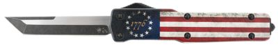 Templar Knife 3.16 in. Premium Weighted Betsy Ross Flag Slim OTF Tanto Folding Knife, D2 Steel Blade, Aluminum Zinc Alloy Handle