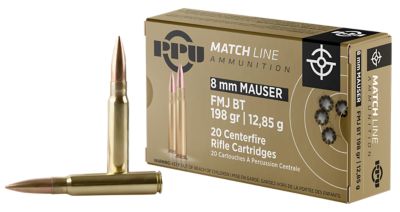 PPU Match 8mm Mauser 200-Grain Full Metal Jacket Boat Tail Rifle Ammunition, 20 Rounds