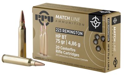 PPU Match .223 Remington 75-Grain Hollow Point Boat Tail Rifle Ammunition, 20 Rounds