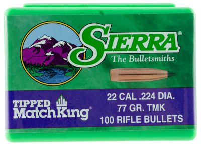 Sierra .22 Caliber 77-Grain Tipped MatchKing Reloading Rifle Bullets, 100 Rounds