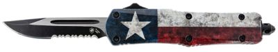 Templar Knife 2.69 in. Gen II Captain Small OTF Drop Point Folding Knife, Part Serrated Black SS Blade, Star Aluminum Handle