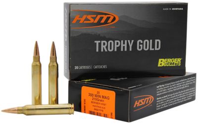 HSM Trophy Gold Extended Range .300 Win Magnum 210-Grain Berger Hunting VLD Match Rifle Ammunition, 20 Rounds