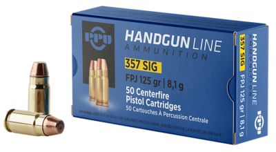 PPU .357 Sig 125-Grain Flat Point Jacketed Handgun Ammunition, 50 Rounds