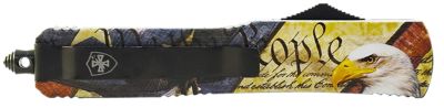 Templar Knife 3.16 in. Premium Weighted Eagle We The People Slim OTF Drop Point Folding Knife, D2 Steel Blade, Alloy Handle