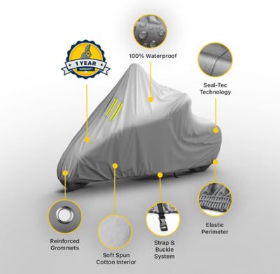 Image showing  All Weather Waterproof Motorcycle Cover with Night Reflective, 92 L x 42 W x 49 H in.