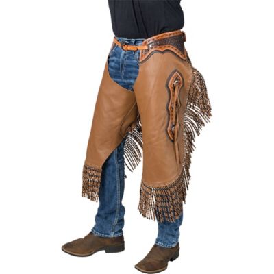 Tough1 Caramel Leather Chinks with Twisted Fringe