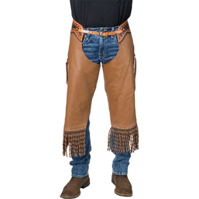 Image showing  Caramel Leather Chinks with Twisted Fringe