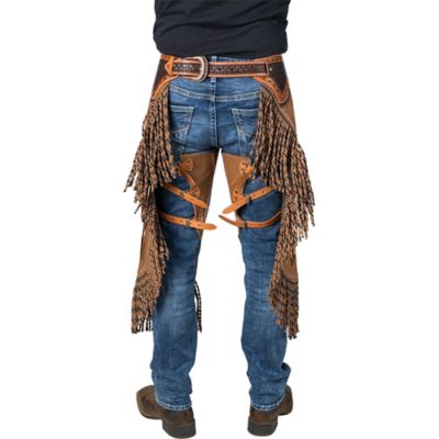 Image showing  Caramel Leather Chinks with Twisted Fringe