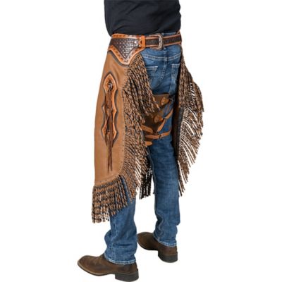 Image showing  Caramel Leather Chinks with Twisted Fringe