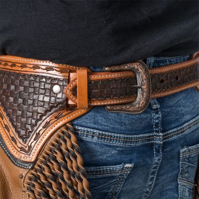 Image showing  Caramel Leather Chinks with Twisted Fringe