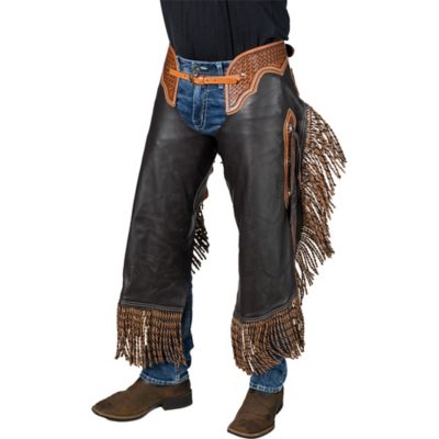 Tough1 Chocolate Leather Chinks with Twisted Fringe