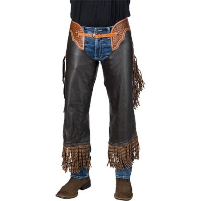 Image showing  Chocolate Leather Chinks with Twisted Fringe