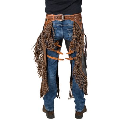 Image showing  Chocolate Leather Chinks with Twisted Fringe