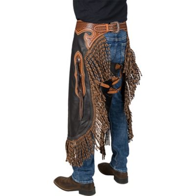 Image showing  Chocolate Leather Chinks with Twisted Fringe