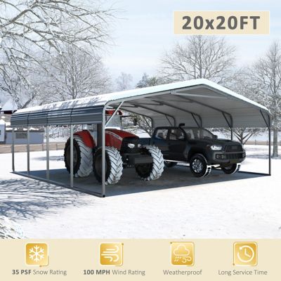 Image showing  20 x 20ft. Carport Galvanized Steel Car Canopy and Shelter, Gray