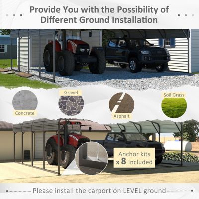 Image showing 8 th Veikous 20 x 20ft. Carport Galvanized Steel Car Canopy and Shelter, Gray