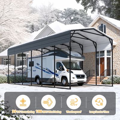 Image showing  14 x 30ft. Metal Heavy Duty Carport RV Car Canopy Shelter in Gray