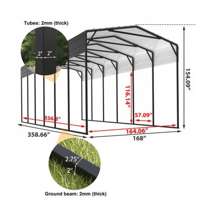 Image showing  14 x 30ft. Metal Heavy Duty Carport RV Car Canopy Shelter in Gray