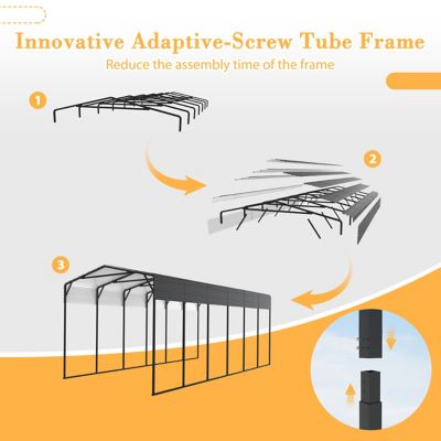 Image showing 7 th Veikous 14 x 30ft. Metal Heavy Duty Carport RV Car Canopy Shelter in Gray