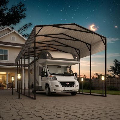 Image showing 9 th Veikous 14 x 30ft. Metal Heavy Duty Carport RV Car Canopy Shelter in Gray
