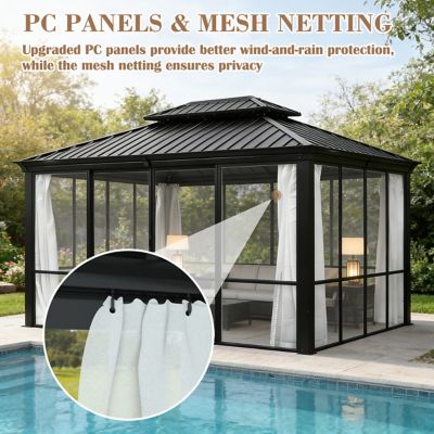 Image showing  12 x 14ft. Hardtop Sunroom Gazebo Solarium with Galvanized Steel Double Roof and Solid PC Panel Walls