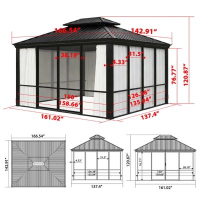Image showing  12 x 14ft. Hardtop Sunroom Gazebo Solarium with Galvanized Steel Double Roof and Solid PC Panel Walls