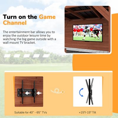 Image showing  8.5 x 6ft. Cedar Outdoor Gazebo Pergola Bar with Double-Sides Metal Sloped Roof and Storage Cabinet