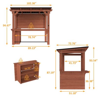 Image showing  8.5 x 6ft. Cedar Outdoor Gazebo Pergola Bar with Double-Sides Metal Sloped Roof and Storage Cabinet