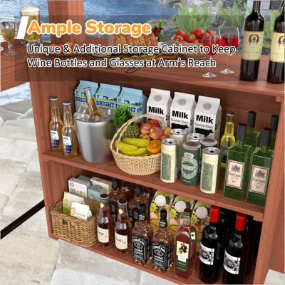 Image showing  8.5 x 6ft. Cedar Outdoor Gazebo Pergola Bar with Double-Sides Metal Sloped Roof and Storage Cabinet