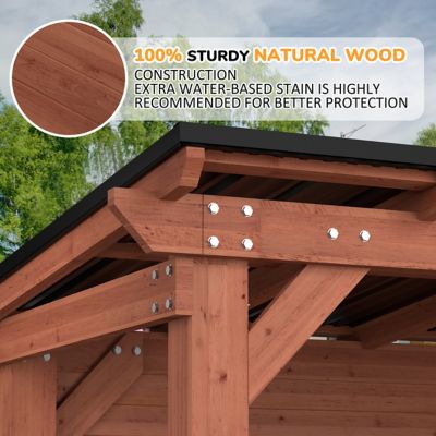 Image showing  8.5 x 6ft. Cedar Outdoor Gazebo Pergola Bar with Double-Sides Metal Sloped Roof and Storage Cabinet