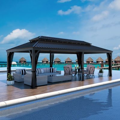 Veikous 24 ft. W x 14 ft. D Aluminum Hardtop Gazebo with Double Roof and Textilene Netting