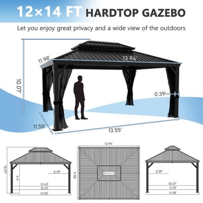 Image showing  14 x 12ft. Aluminum Double Hardtop Gazebo with Netting and Roof