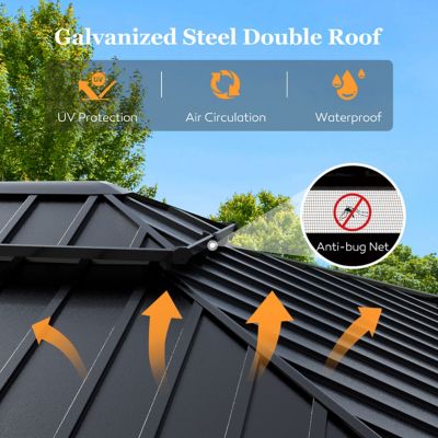 Image showing 1 th Veikous 12 x 12ft. Metal Double Hardtop Gazebo with Galvanized Steel Roof and Netting