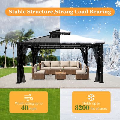 Image showing 3 th Veikous 12 x 12ft. Metal Double Hardtop Gazebo with Galvanized Steel Roof and Netting