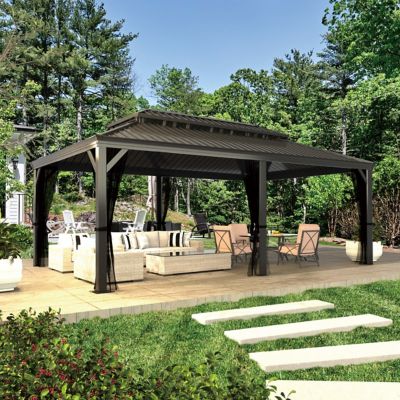 Veikous 20 ft. W x 14 ft. D Aluminum Hardtop Gazebo with Double Roof and Textilene Netting