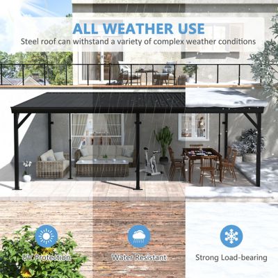 Image showing  12 x 20ft. Metal Patio Covers with Sloped Roof Wall-Mount Gazebo Pergola