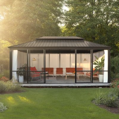 Veikous 12 x 20ft. Hardtop Sunroom Gazebo Solarium with Galvanized Steel Roof and Solid PC Panel Walls